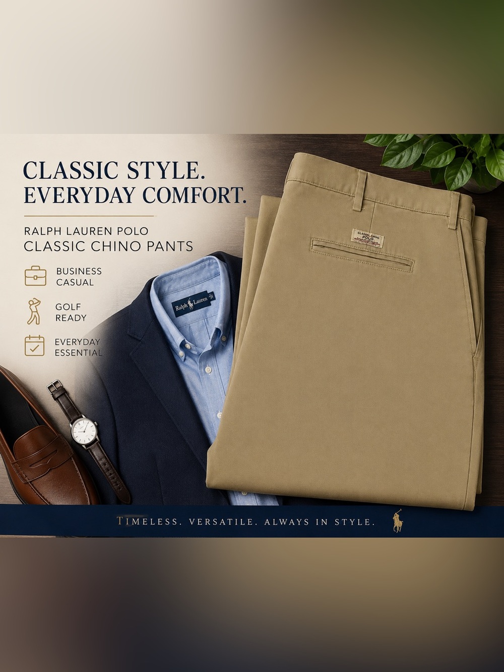 Ralph Lauren Polo Classic Chino Pants Khaki Tan Men’s Size 40x30 Flat Front - Picture 1 of 7